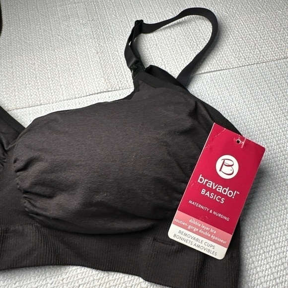 Bravado Basics Bra Plus Size S/P Black Nursing Maternity Wireless Double Layer - Picture 3 of 11